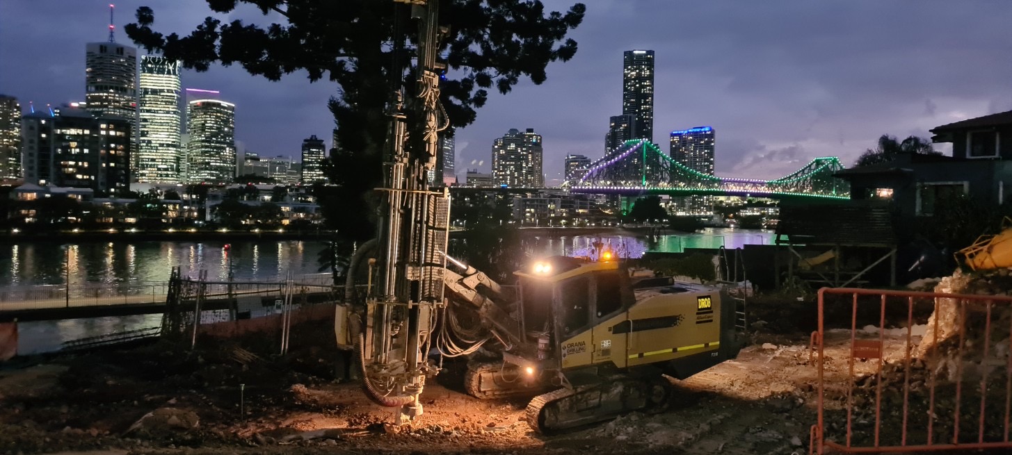 Drilling machine in Brisbane at night